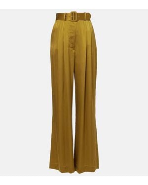 Zimmermann Silk Satin Wide-Leg Pants - Green