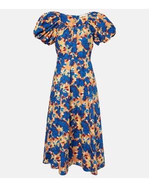 Ulla Johnson Imara Floral Cotton Poplin Midi Dress - Blue