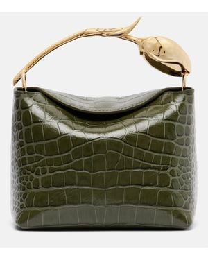 Erdem Bloom Mini Croc-Effect Leather Tote Bag - Green