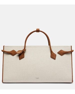 Alaïa Le Teckel Leather-Trimmed Canvas Tote Bag - Natural