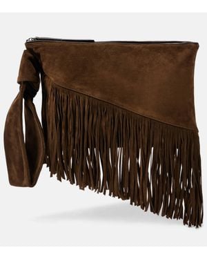 Isabel Marant Faro Fringed Suede Clutch - Brown