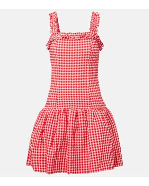 Ganni Seersucker Ruffled Minidress - Red