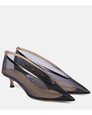 Le Monde Beryl Babouche Leather-Trimmed Mesh Court Shoes - Grey