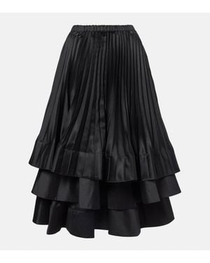 Noir Kei Ninomiya Tiered Plisse Satin Midi Skirt - Black