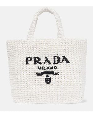 Prada Tote Small De Croche Con Logo - Blanco