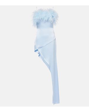 David Koma Feather-Trimmed Satin Cocktail Dress - Blue