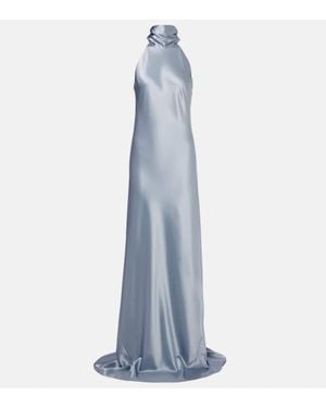 Galvan London Robe Longue Sienna En Satin - Bleu