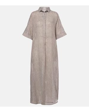 Brunello Cucinelli Striped Linen And Silk Shirt Dress - Natural