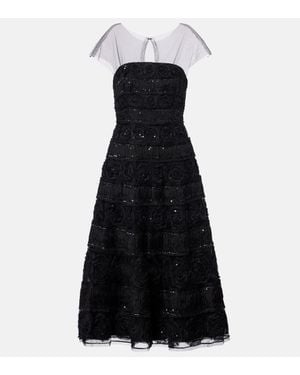 Carolina Herrera Floral-Applique Sequined Gown - Black