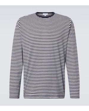 Sunspel Striped Cotton T-Shirr - Blue