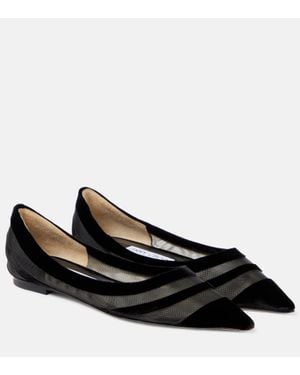 Jimmy Choo Ballerines Love En Velours Et Tulle - Noir