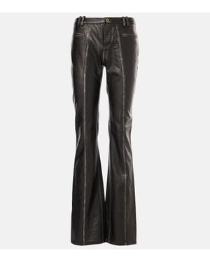DIDU Low-Rise Faux Leather Flared Trousers - Black