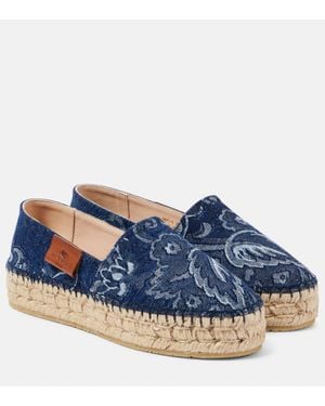 Etro Paisley Denim Jacquard Platform Espadrilles - Blue