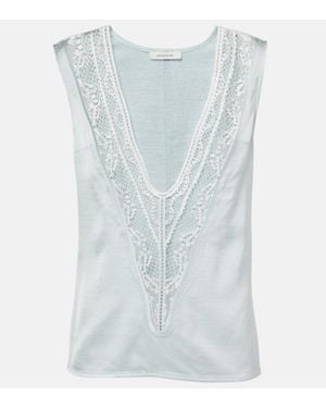 JACQUES WEI Panelled Lace-Trimmed Top - Blue