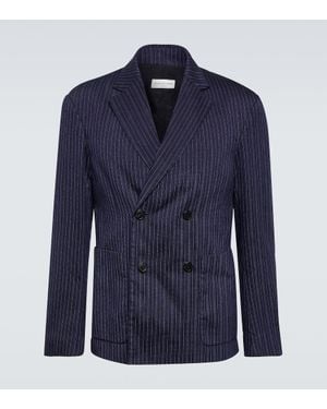 Dries Van Noten Blazer Doppiopetto A Righe - Blu