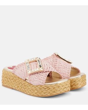 Roger Vivier Sandalias Espa 60 De Rafia Adornadas - Rosa