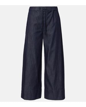 Max Mara Jour Cotton Chambray Wide-Leg Trousers - Blue