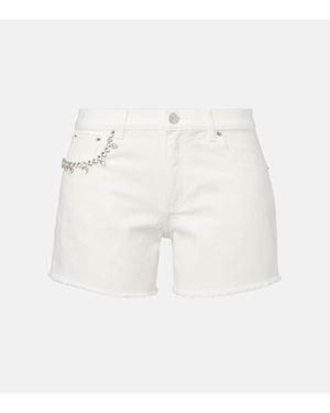Area Crystal-Embellished Denim Shorts - White