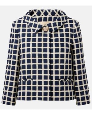 Valentino Checked Wool And Cotton-Blend Jacket - Blue