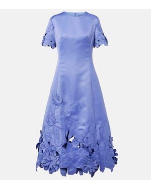 LEO LIN Caroline Floral-Applique Satin Midi Dress - Blue