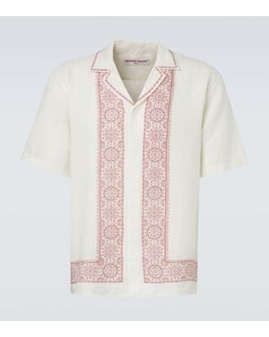 Orlebar Brown Maitan Printed Linen Bowling Shirt - White