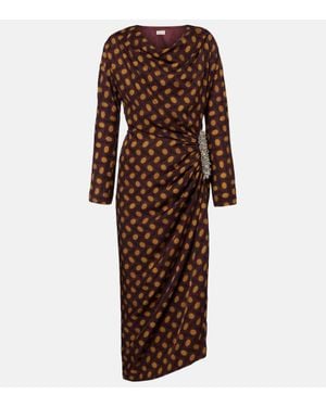 Dries Van Noten Didi Embellished Polka-Dots Midi Dress - Brown