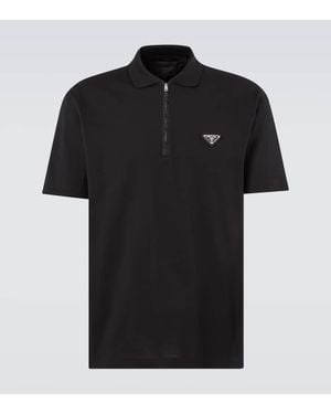 Prada Re-Nylon-Trimmed Cotton Pique Polo Shirt - Black