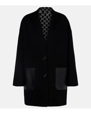 Gucci Manteau Caban Reversible En Laine Et Cuir - Noir