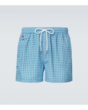 Kiton Logo Printed Swim Trunks - Blue