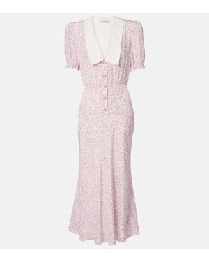 Alessandra Rich Flower Silk Midi Dress - Pink