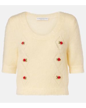 Alessandra Rich Bestickter Pullover Aus Einem Mohairgemisch - Natur