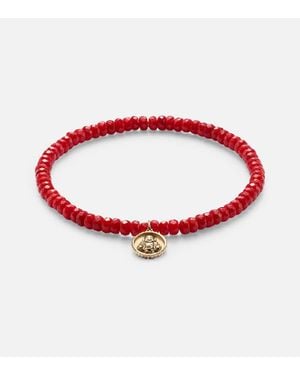 Sydney Evan 14Kt Beaded Bracelet With Coral And Diamond - Red