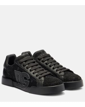 Dolce & Gabbana Sneakers Portofino Aus Leder Mit Spitze - Schwarz