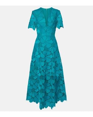 Elie Saab Broderie Anglaise Maxi Dress - Blue