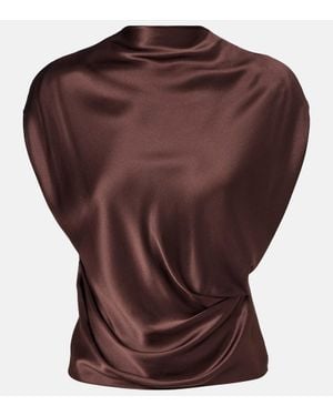 The Sei Draped Silk Satin Top - Brown