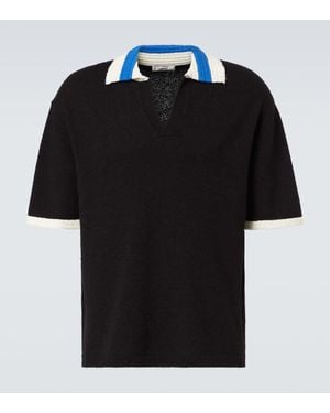 Commas Crochet Cotton-Blend Polo Shirt - Black
