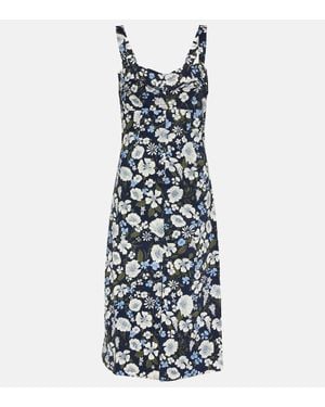 Veronica Beard Colleen Floral Linen-Blend Midi Dress - Blue