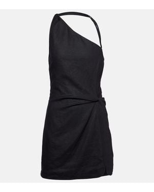 SIR. Vestido Corto Asimetrico Affogato De Lino - Negro