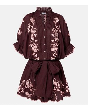 Juliet Dunn Embroidered Cotton Minidress