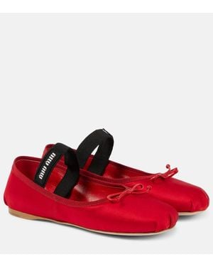 Miu Miu Mary-Jane-Ballerinas Aus Satin - Rot