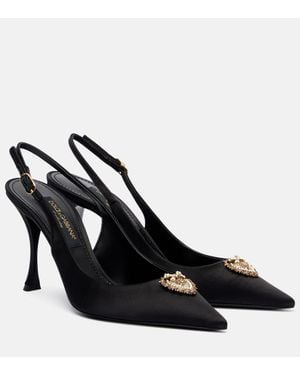 Dolce & Gabbana Devotion 90 Satin Slingback Pumps - Black