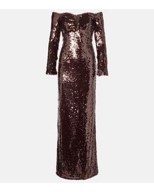 Self-Portrait Off-Shoulder Sequined Gown - Purple