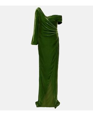 Costarellos Rubinia Silk-Blend Velvet Gown - Green