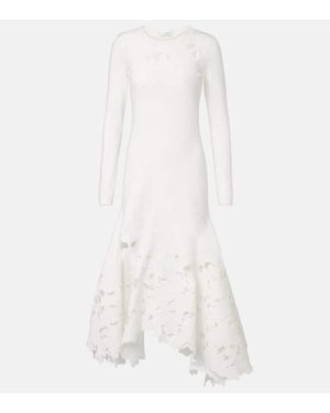 Oscar de la Renta Lace-Trimmed Asymmetric Midi Dress - White