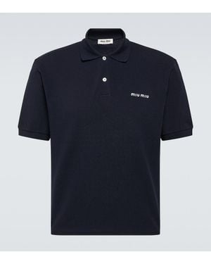 Miu Miu Polo De Pique De Algodon Con Logo - Azul