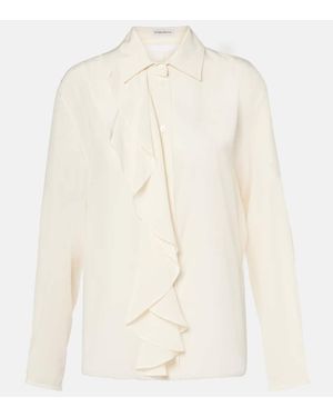 Victoria Beckham Ruffled Silk Blouse - Natural