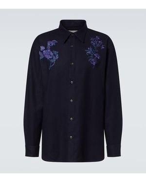 Dries Van Noten Camisa De Lana Bordada - Azul
