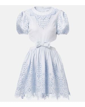 Self-Portrait Embroidered Bow-Detail Cutout Minidress - Blue