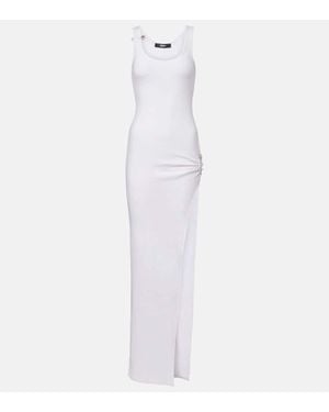 Versace Safety Pin Draped Cotton-Blend Maxi Dress - White