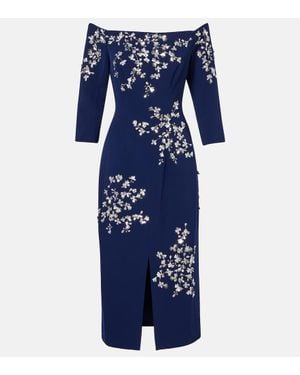 Carolina Herrera Embellished Off-Shoulder Midi Dress - Blue